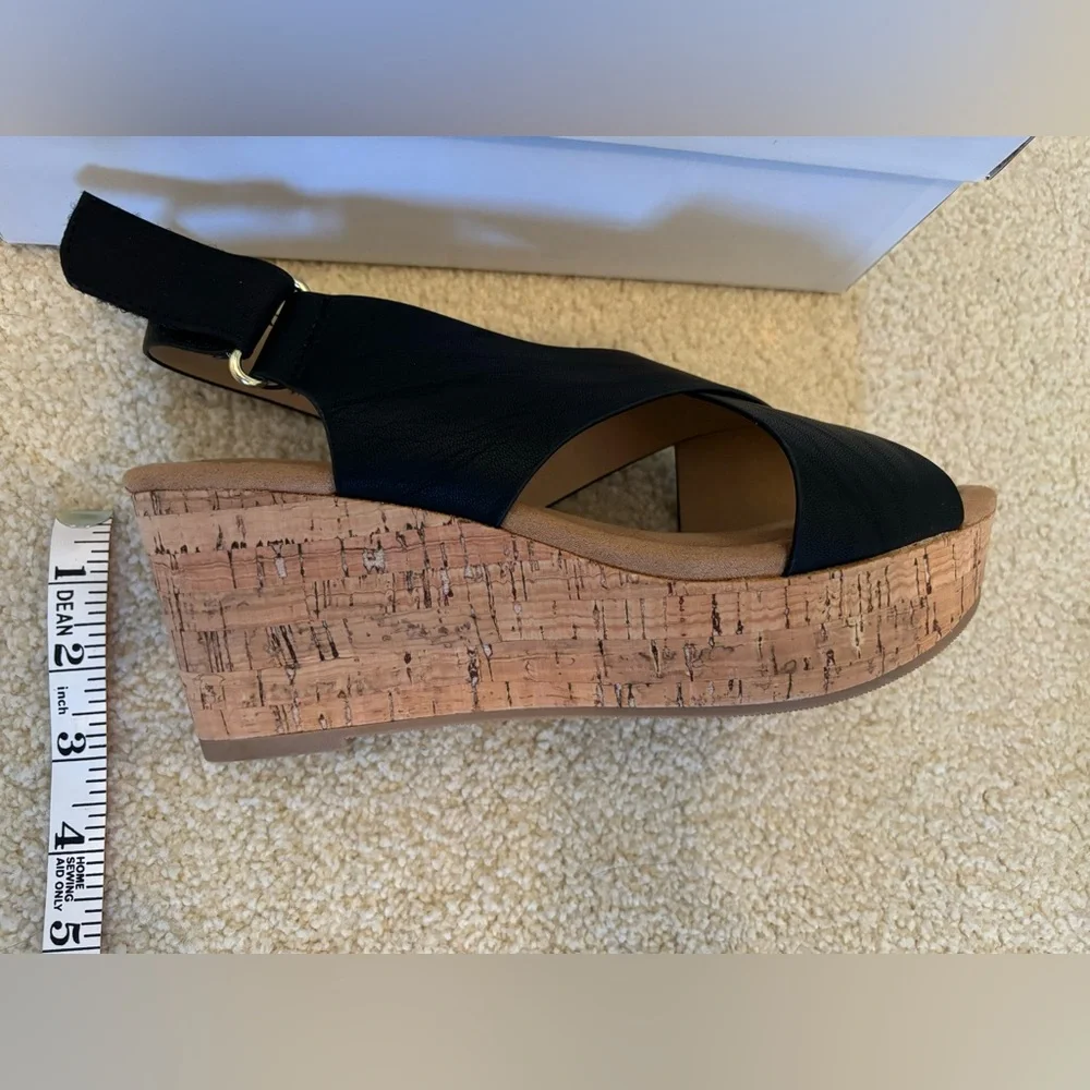 NIB Black wedge sandal on cork heel by J.Adams - 9